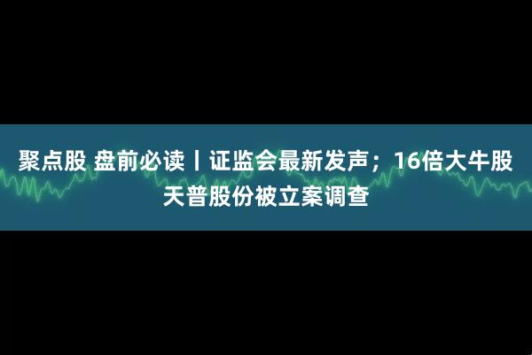 聚点股 盘前必读丨证监会最新发声；16倍大牛股天普股份被立案调查